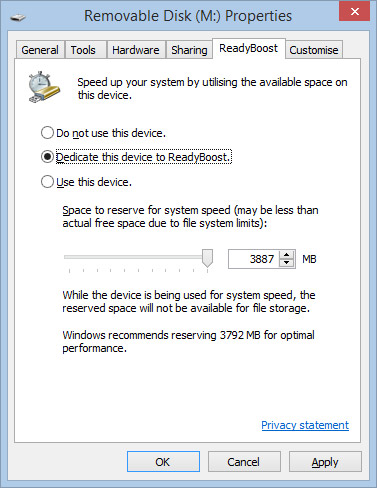 Screenshot of ReadyBoost